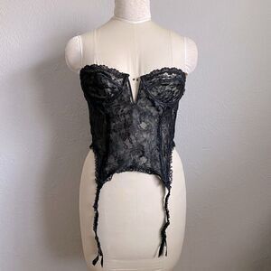 VTG Gold Label Victoria's Secret Black Lace corset bustier lingerie 36C